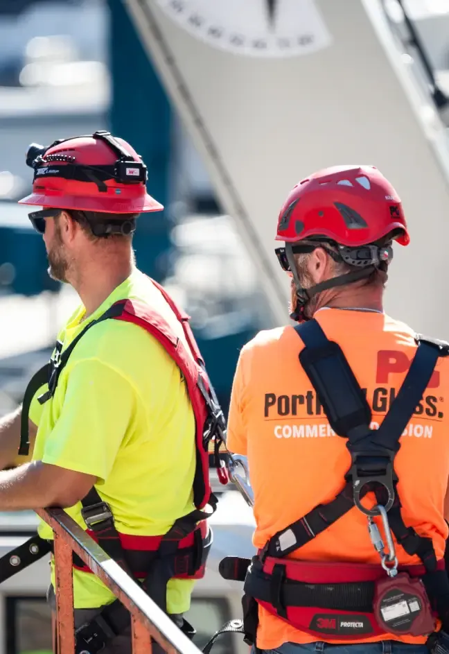 Portland Glass Associates working with safety gear.